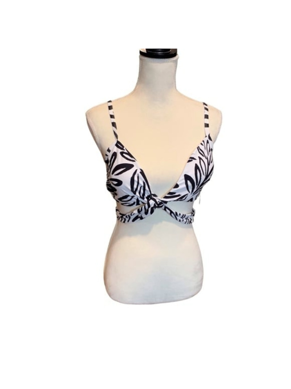 Freshwater wrap bra bikini top black white size m